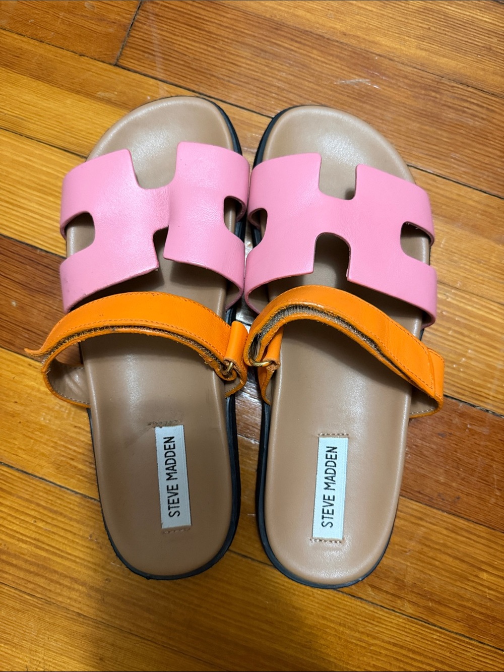 Steve Madden Pink and Orange Leather Slide Sandals